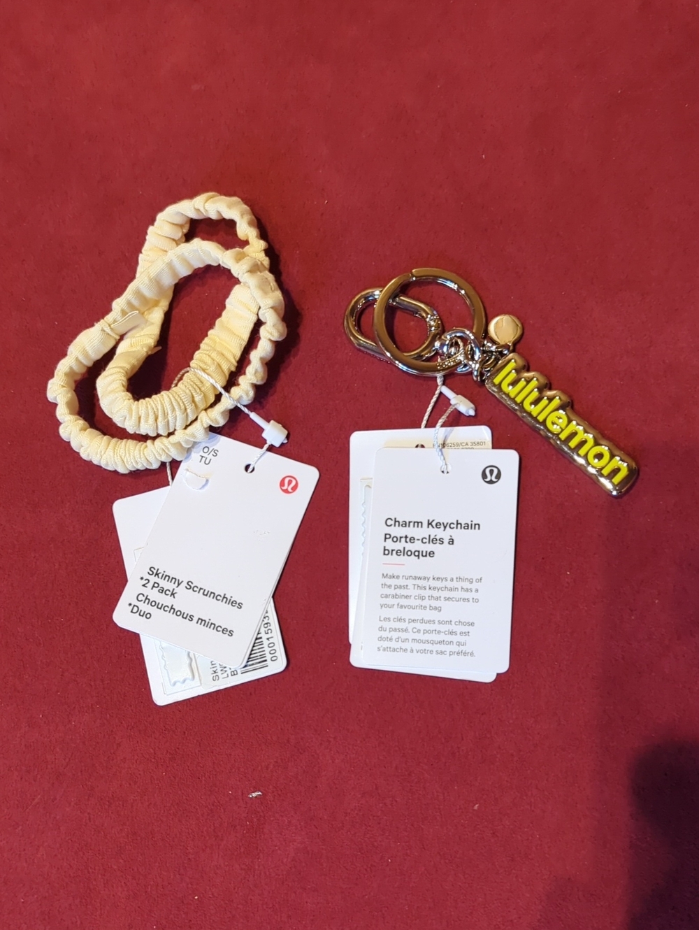 Lululemon Bundle: Metal Keychain/Bag Charm and Skinny Scrunchies Buttercream NWT